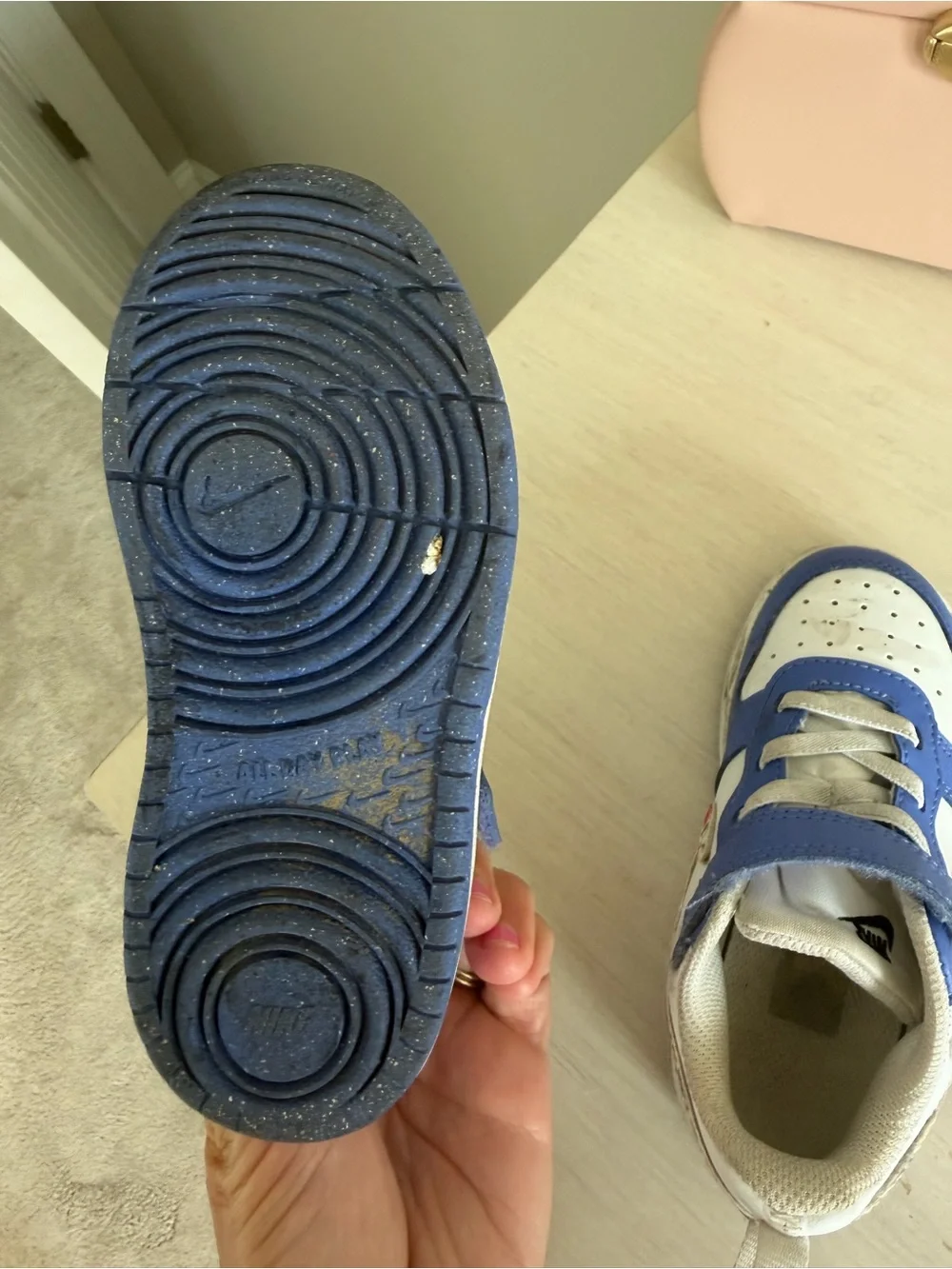 Nike Kids Blue and White Sneakers with Floral Swoosh Accent